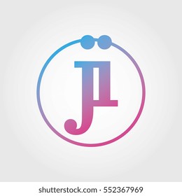 Lowercase ji Ring Circle Logotype. Pink and Blue Gradient Logo Letter. Sign Abbreviations. Vector Template Element