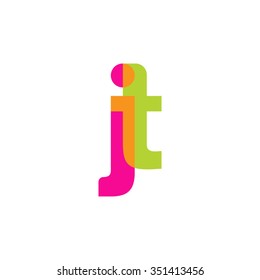 lowercase jt logo, pink green overlap transparent logo, modern lifestyle logo