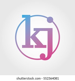 Lowercase kj Ring Circle Logotype. Pink and Blue Gradient Logo Letter. Sign Abbreviations. Vector Template Element