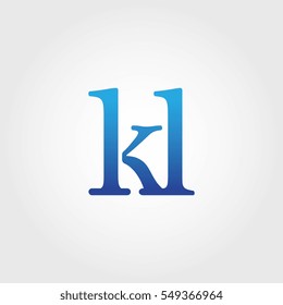 Lowercase kl Logotype. Blue Letter Logo. Letter Abbreviations. Vector Template Element.