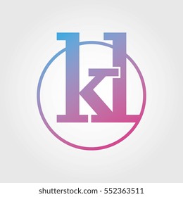 Lowercase kl Ring Circle Logotype. Pink and Blue Gradient Logo Letter. Sign Abbreviations. Vector Template Element
