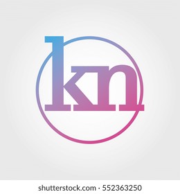 Lowercase kn Ring Circle Logotype. Pink and Blue Gradient Logo Letter. Sign Abbreviations. Vector Template Element
