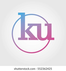 Lowercase ku Ring Circle Logotype. Pink and Blue Gradient Logo Letter. Sign Abbreviations. Vector Template Element