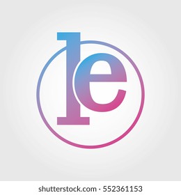 Lowercase le Ring Circle Logotype. Pink and Blue Gradient Logo Letter. Sign Abbreviations. Vector Template Element