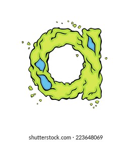 The lowercase letter A. Bright green element stylish alphabet style zombies. Halloween ABC grimy element in the vector. Hand drawn letter A isolated on white background. 