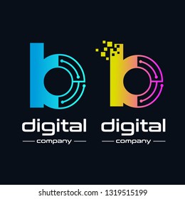 Lowercase Letter B Digital technology vector logo template with pixel symbol. This logo is suitable for industrial, automotive, circuit, modern, electric business.