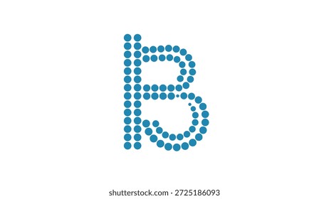 A lowercase letter 'b' is intricately crafted from numerous small, vibrant blue dots, creating a textured and visually appealing typographic design against a clean white backdrop.
