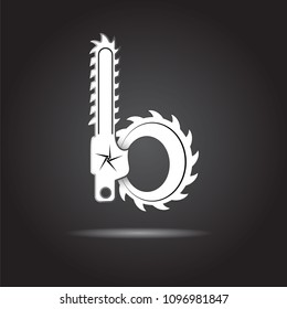 Lowercase letter b in shape of chainsaw - creative logotype design for power tools woodworking company
