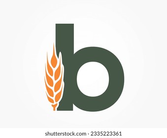 Kleinbuchstabe b mit Weizenähren. Logo für kreatives Erntealphabet. Landwirtschaft und Getreideanbau. isoliertes Vektorbild