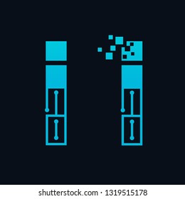 Lowercase Letter I Digital technology vector logo template with pixel symbol. This logo is suitable for industrial, automotive, circuit, modern, electric business.