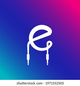 Lowercase Letter E Alphabet Music Logo Design on Multicolor Gradient background. Initial and Audio cable jack logo concept. 