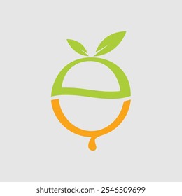 Lowercase letter e logo in fresh juice splash with green leaf