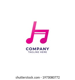 Lowercase Letter H Alphabet Music Logo Design isolated on white background. Initial and Musical Note Beamed Sixteenth Notes logo concept. Pink Color Theme. Monogram Lettermark Logotype.