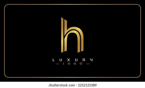Lowercase letter H golden monogram logo design, Isolated on a black background.