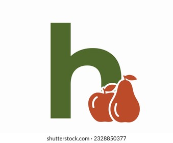lowercase letter h with pear and apple. fruit and organic food alphabet logo symbol. harvest and gardening design. isolated vector image