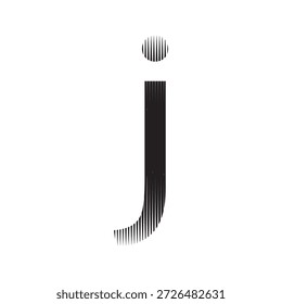Letra minúscula j monograma con textura de línea de Vertical, estilo grabado Ilustración vectorial tipográfica