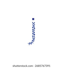 Lowercase Letter J Vector Logo with Abstract Blue Dot Pattern and Square Tittle. Modern Typography Initial Icon for Joint, Journey, Justice, or Technology Branding.
