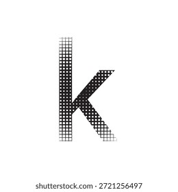 Großbuchstabe k Logo-Symbol mit schwarzem Raster Muster Textur, einzelne Vektor typografische Element für modernes Branding und geometrisches grafisches Design.