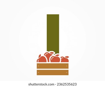 lowercase letter l with apple crate. creative fruit and organic food alphabet logotype. harvest and gardening design. isolated vector image