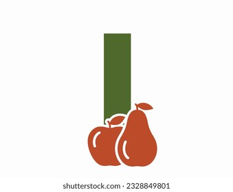 lowercase letter l with pear and apple. creative fruit and organic food alphabet logotype. harvest and gardening design. isolated vector image
