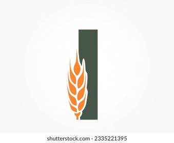 lowercase letter l with wheat ear. creative harvest and organic food alphabet logotype. agriculture and cereal farming design. isolated vector image