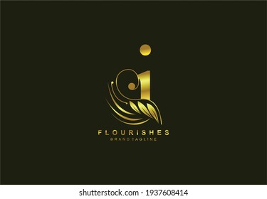 lowercase letter i linked beauty flourish golden color logo design