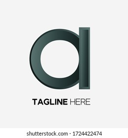 lowercase letter a logo element with 3d effect in gray color