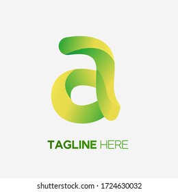 
lowercase letter a logo template with rolled shape effect in yellow theme