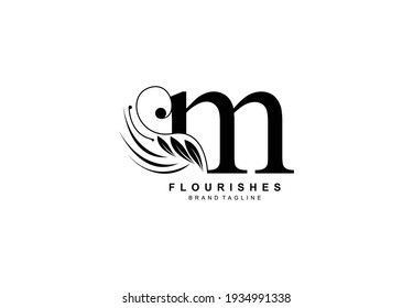 Lowercase Letter M Linked Beauty Flourish Logo Design Concept