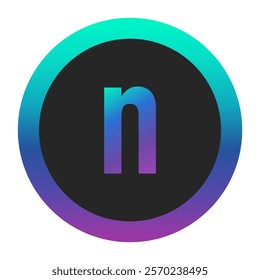 Lowercase letter n icon with a vibrant gradient outline in purple and blue tones. A modern and dynamic design suitable for creative branding and digital media projects