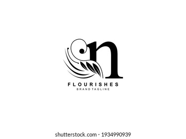 Lowercase Letter N Linked Beauty Flourish Logo Design Concept