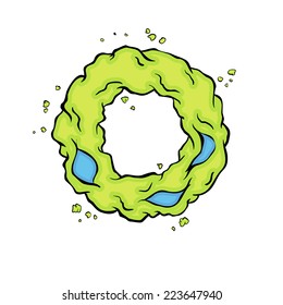 The lowercase letter O. Bright green element stylish alphabet style zombies. Halloween ABC grimy element in the vector. Hand drawn letter O isolated on white background. 