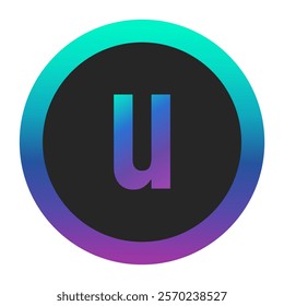 Lowercase letter ‘u’ outlined with a dynamic gradient ring transitioning from teal to purple. Perfect for contemporary design projects or unique logo creation.