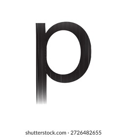 Letra minúscula p monograma con textura de línea de Vertical, estilo grabado Ilustración vectorial tipográfica