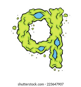 The lowercase letter Q. Bright green element stylish alphabet style zombies. Halloween ABC grimy element in the vector. Hand drawn letter Q isolated on white background. 