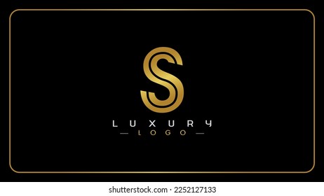 Letra minúscula diseño del logotipo del monograma S dorado.