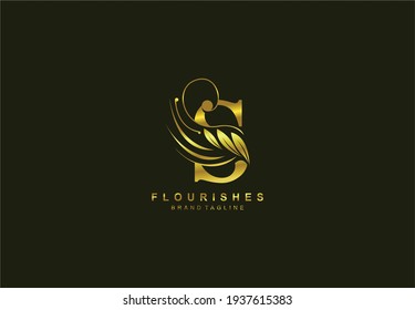 lowercase letter s linked beauty flourish golden color logo design