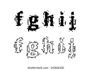 Lowercase letter, splash font, a, b, c, d, e, EPS 10