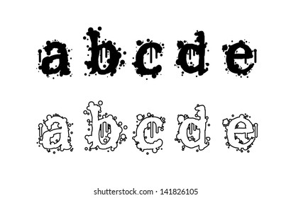 Lowercase letter, splash font, a, b, c, d, e, EPS 10