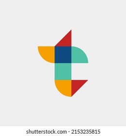 Lowercase letter T colorful vector logo. Logo for product, organization, brand, and company.