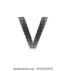 Icono de logotipo de letra v minúscula con textura de patrón de cuadrícula negra, elemento tipográfico de Vector aislado para marca moderna y Diseño gráfico geométrico.