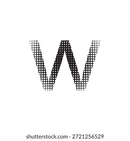 Icono de letra w logo en minúscula con textura de patrón de cuadrícula negra, elemento tipográfico de Vector aislado para marca moderna y Diseño gráfico geométrico.