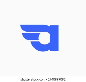 Letra minúscula A y logotipo de ala, icono, símbolo. Plantilla de signo del vector.