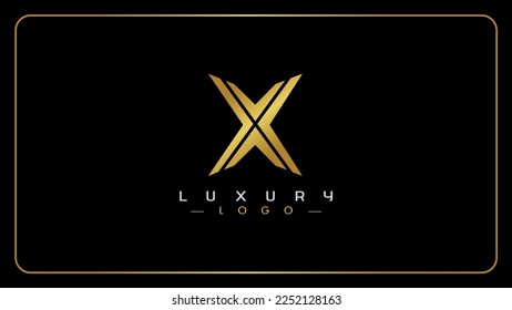 Letra minúscula x diseño de logotipo de monograma dorado.