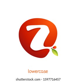 Lowercase letter z logo in fresh juice splash with green leaf. Vector elements can be used for natural company, ecology presentation, organic card or vegan cafe posters.