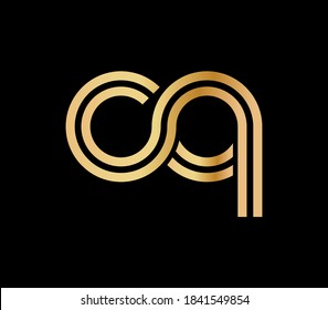 Lowercase letters c and q. Flat bound design in a Golden hue for a logo, brand, or logo. Vector illustration