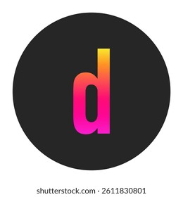 Lowercase Letters d with colorful gradient on a plain dark circle, clean and minimal design for logo, branding, UI, or creative identity.