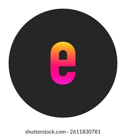 Lowercase Letters e with colorful gradient on a plain dark circle, clean and minimal design for logo, branding, UI, or creative identity.
