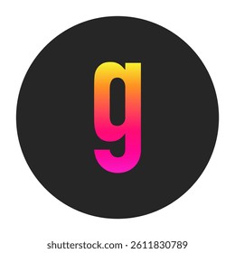 Lowercase Letters g with colorful gradient on a plain dark circle, clean and minimal design for logo, branding, UI, or creative identity.