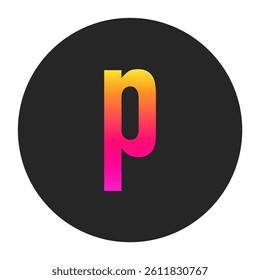 Lowercase Letters p with colorful gradient on a plain dark circle, clean and minimal design for logo, branding, UI, or creative identity.